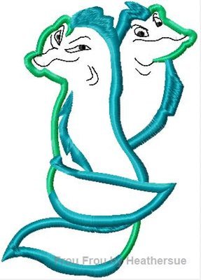 Eels Mermaid Machine Applique Embroidery Design, Multiple Sizes, including 4 inch