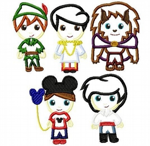 Prince Boys SET FIVE Little Cutie Princes Machine Applique Embroidery Designs, multiple sizes, including 4 inch