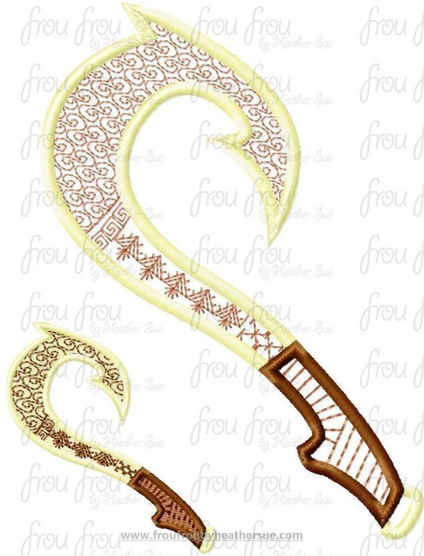Mowi&#39;s Fish Hook Mona Princess Polynesian Hawaii Machine Applique Embroidery Design, Multiple sizes 2&quot;-16&quot;