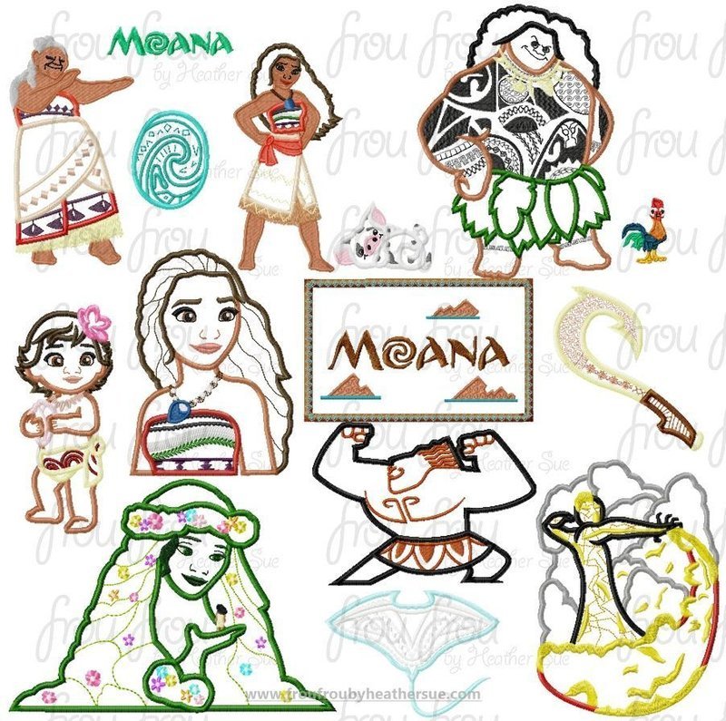 Mona Princess Polynesian Hawaii FOURTEEN Design SET Machine Applique Embroidery Design, Multiple sizes 3&quot;-16&quot;