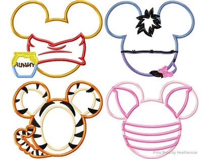 FOUR P0oh Mister Mouse Heads SET Machine Applique Embroidery Design, Multiple sizes including 4 inch