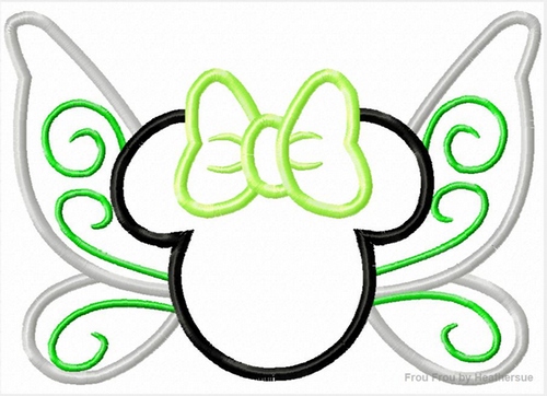 Fairy Miss Mouse Butterfly Tinkk Machine Applique Embroidery Design, Multiple sizes including 4 inch