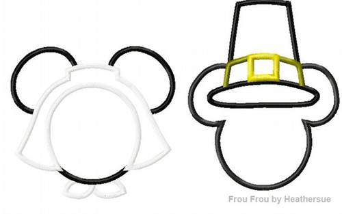Pilgrim Mister and Miss Mouse Hat SET Machine Applique Embroidery Designs- multple sizes, including 4 inch