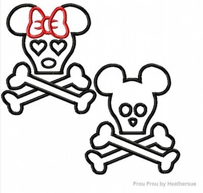 Mister and Miss Mouse Skull Pirate SET TWO Machine Applique Embroidery Designs, multiple sizes including 4 inch