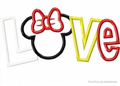 LOVE Miss Mouse Horizontal Machine Applique Embroidery Design, multiple sizes, including 4 inch