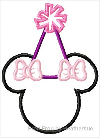 Miss Mouse Wearing Birthday Party Hat, Machine Embroidery Applique Design, multiple sizes, including 4 inch