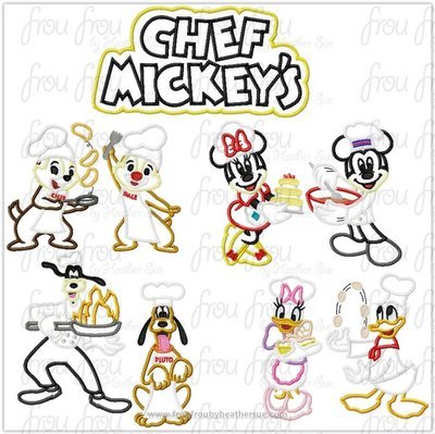 Chef Mister Mouse and Friends Restaurant Full Body NINE Design SET Machine Applique Embroidery Design, multiple sizes including 4"-16"