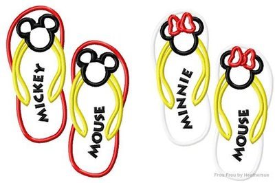 Flip Flops Sandals Mister and Miss Mouse Head Summer TWO Design SET Machine Applique Embroidery Design, multiple sizes, including 4 inch