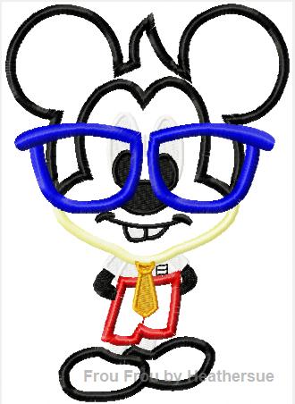 Nerd Mister Mouse Cutie Applique Machine Embroidery Design, Multiple Sizes