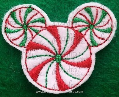 Clippie Peppermint Candy Christmas Mister Mouse Head Machine Embroidery In The Hoop Project 1.5, 2, 3, and 4 inch