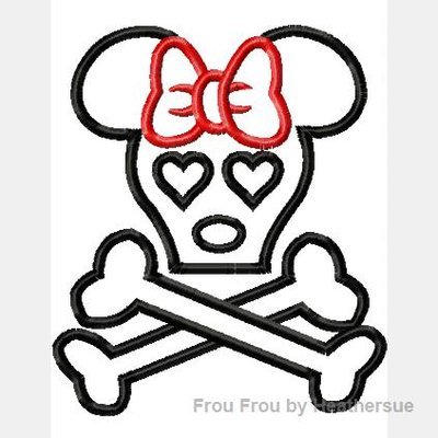 Miss Mouse Skull Pirate Machine Applique Embroidery Design, multiple sizes including 4 inch