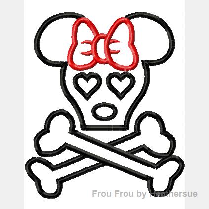 Miss Mouse Skull Pirate Machine Applique Embroidery Design, multiple sizes including 4 inch