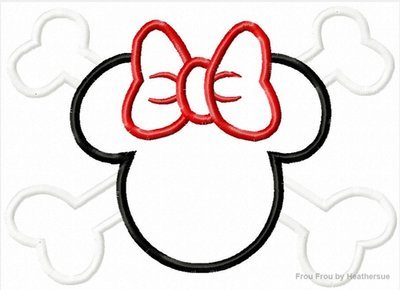 Miss Mouse Crossbones Pirate Machine Applique Embroidery Design, multiple sizes including 4 inch