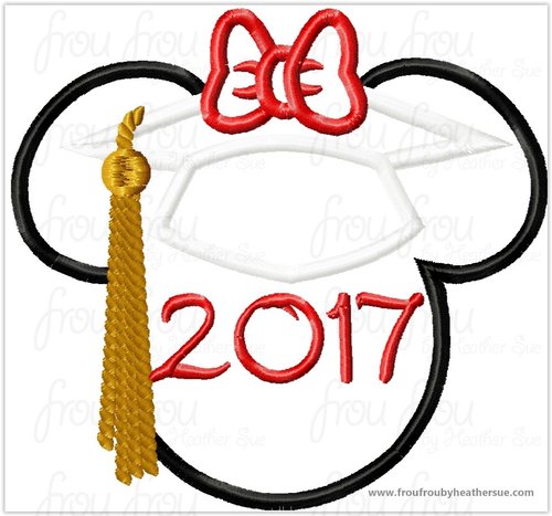 Graduation Miss Mouse 2017 Machine Applique Embroidery Designs, Multiple sizes including 4 inch