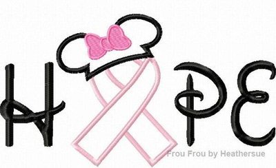 HOPE Awareness Ribbon with Miss Mouse Ears Applique Embroidery Design including 4inch