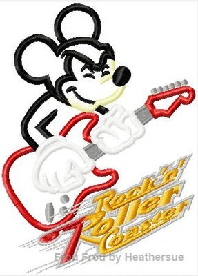Rock 'N Roll Coaster Mister Mouse Machine Applique Embroidery Design, Multiple sizes including 4 inch