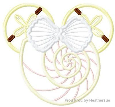 Shell Miss Mouse Head Summer Beach Machine Applique Embroidery Design, multiple sizes, including 4 inch