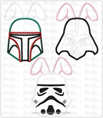 Space Wars with Easter Bunny Ears THREE Design Set Machine Embroidery Design, Multiple Sizes, including 4"-16"