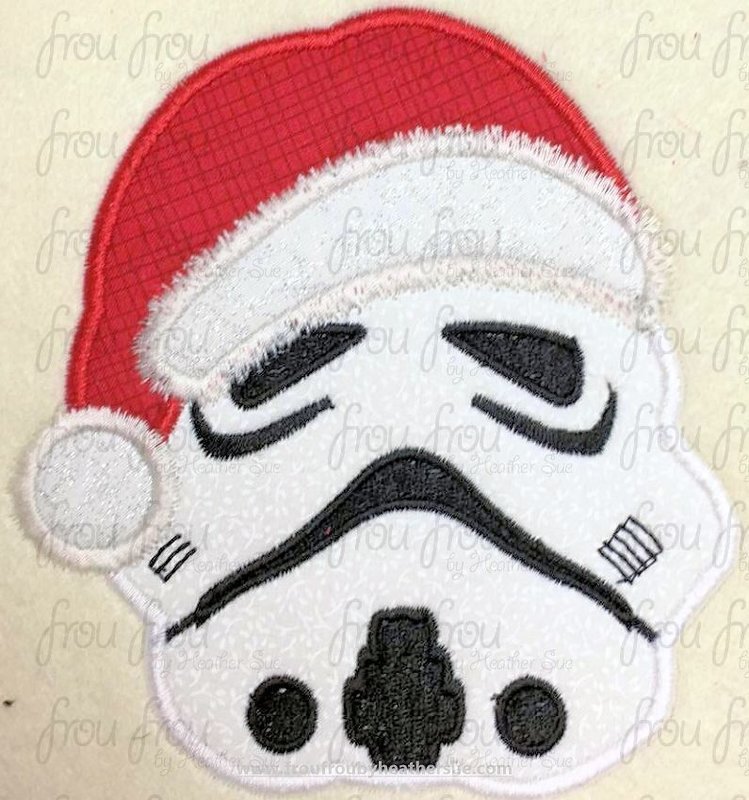 Space Trooper Head with Santa Hat Christmas Space Wars Machine Applique Embroidery Design, Multiple Sizes 3"-16"