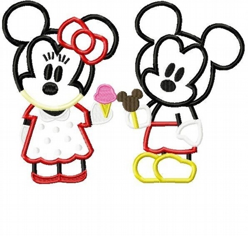 Cuties with Ice cream Mister and Miss Mouse TWO design SET  Machine Applique Embroidery Designs, Multiple sizes including 4 inch