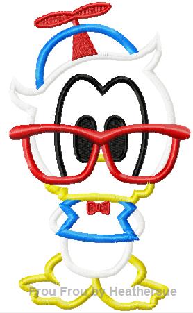 Nerd Duck Cutie Applique Machine Embroidery Design, Multiple Sizes