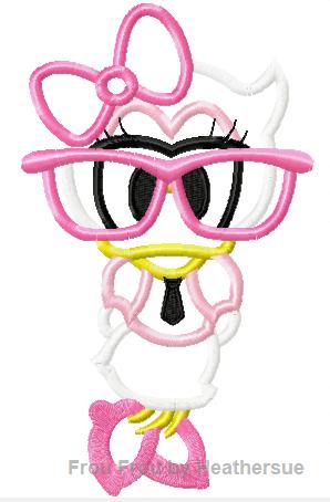 Nerd Duck Girl Cutie Applique Machine Embroidery Design, Multiple Sizes