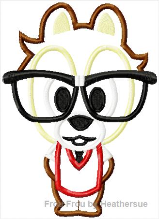 Nerd Chep Chipmunk Cutie Applique Machine Embroidery Design, Multiple Sizes