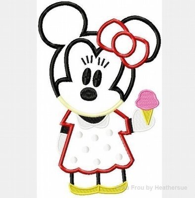 Cutie Miss Mouse with Ice Cream Cone Machine Applique Embroidery Design, Multiple sizes including 4 inch