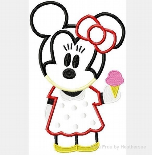 Cutie Miss Mouse with Ice Cream Cone Machine Applique Embroidery Design, Multiple sizes including 4 inch