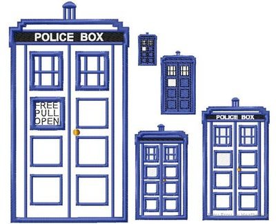 Tardy Police Box Who Machine Applique Embroidery Design Multiple Sizes, including 1