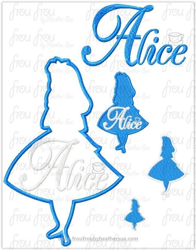 Alyce Princess Full Body Silhouette and Name TWO Design SET Machine Applique Embroidery Design, Multiple sizes 1.5&quot;-16&quot;