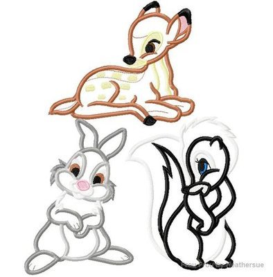 Baby Deer, Rabbit, and Skunk Full Body SET Machine Applique Embroidery Design, Multiple sizes including 4 inch