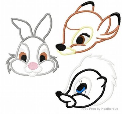 Baby Deer, Rabbit, and Skunk Heads SET Machine Applique Embroidery Design, Multiple sizes including 4 inch