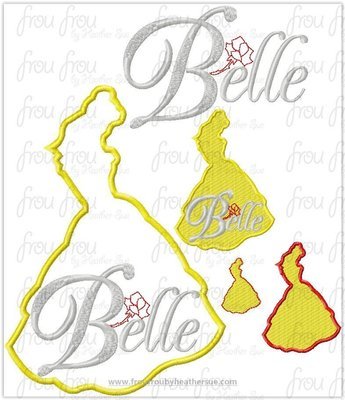 Bella Princess Full Body Silhouette and Name TWO Design SET Machine Applique Embroidery Design, Multiple sizes 1.5"-16"