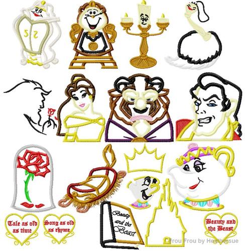 Bella and Beasty EIGHTEEN design SET Machine Applique Embroidery Design, multiple sizes, including 4 inch