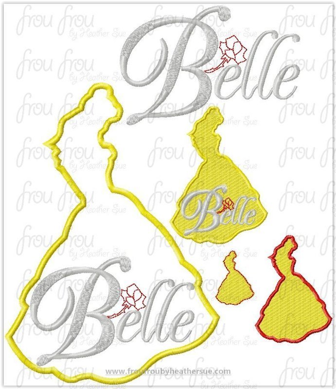 Bella Princess Full Body Silhouette and Name TWO Design SET Machine Applique Embroidery Design, Multiple sizes 1.5"-16"