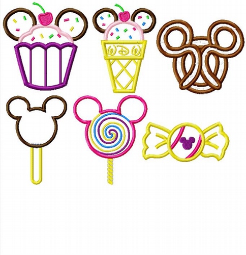 Desserts SET Mister Mouse Machine Applique and Embroidery Designs, Multiple sizes including 1, 2, 3, 4, 7, and 10 inch