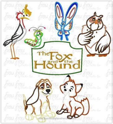 Fox and Dog SEVEN DESIGN SET Machine Applique Embroidery Designs, Multiple Sizes, some including 1"-16"