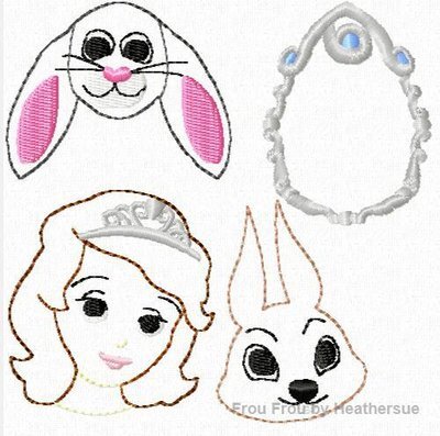 Clippies Princess Sofie the First FOUR design SET Machine Embroidery Design In The Hoop Project 1, 1.5, 2, and 3 inch