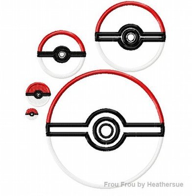 Poke Ball Machine Applique Embroidery Design, Multiple Sizes, including half, 1, 2, 3, 4, 5, and 6 inch