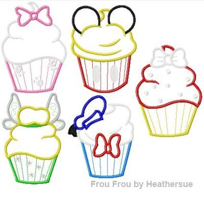 Character Cupcakes FIVE designs SET Machine Applique Embroidery Designs, Multiple sizes including 4 inch