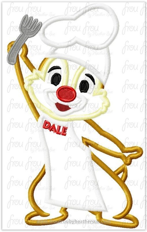 Chef Dole Chipmunk Restaurant Full Body Machine Applique Embroidery Design, multiple sizes including 4"-16"