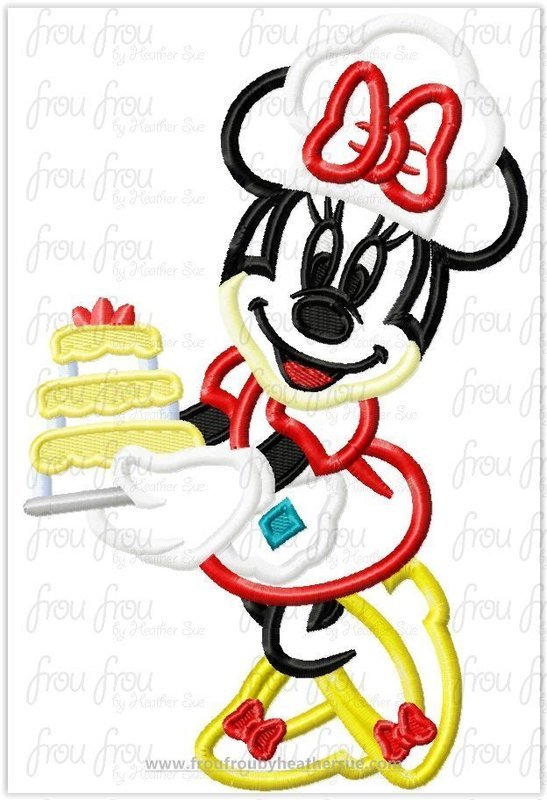 Chef Miss Mouse Restaurant Full Body  Machine Applique Embroidery Design, multiple sizes including 4"-16"