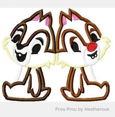 Chep and Dole Cuties Chipmunk SET TWO Machine Applique Embroidery Designs, Multiple Sizes, including both in 1 hoop, and 4 inch versions
