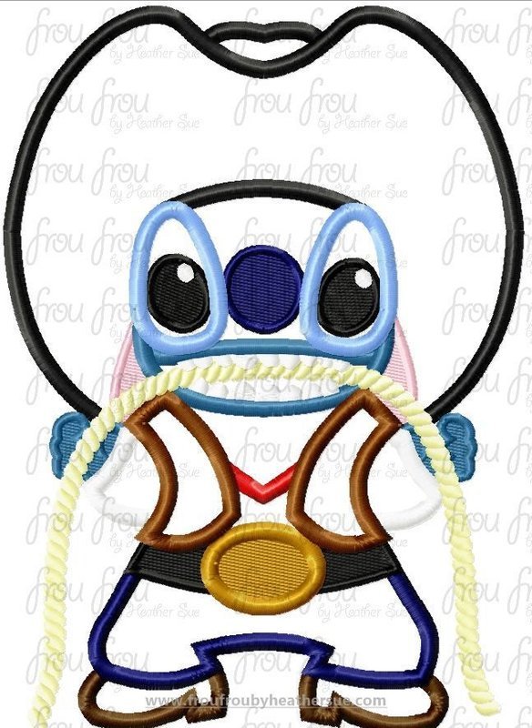 Cowboy Lila's Alien Full Body Machine Applique Embroidery Design, Multiple Sizes- 4"-16"