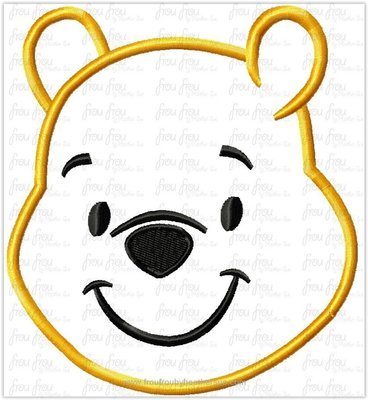 Bear Just Head P0oh Machine Applique Embroidery Design, multiple sizes, including 1