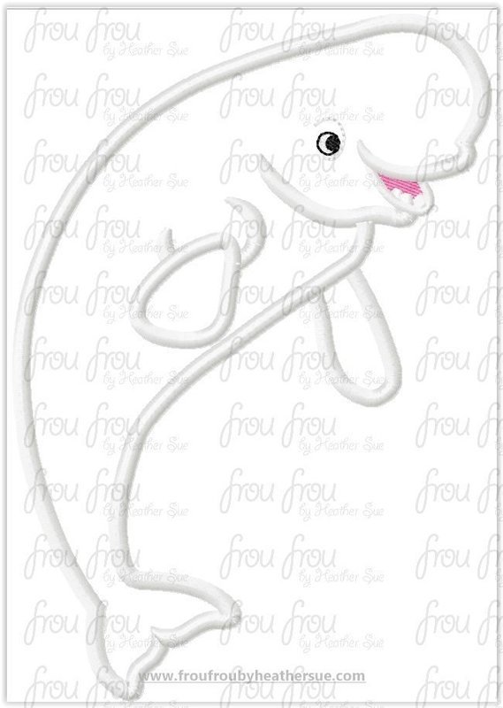 Baylee Beluga Whale Finding Dorine Machine Applique Embroidery Design, Multiple Sizes, INCLUDING 3&quot;-16&quot;