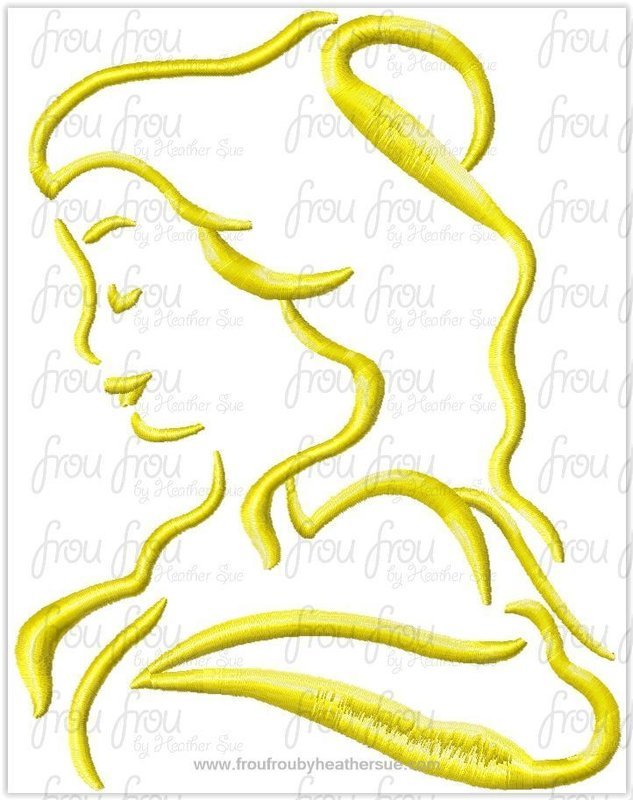 Bella satin stitch sketch machine embroidery design, multiple sizes including 3"-16"