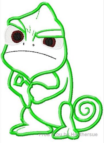 Angry Chameleon Paskal Punzel Machine Applique Embroidery Design, mutliple sizes, including 4 inch