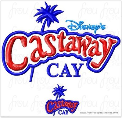 Castmember Cay Dis Cruise Ship Wording Applique with Palm Tree Machine Embroidery Designs, Multiple sizes including 2, 3, 4, 7, and 9 inch